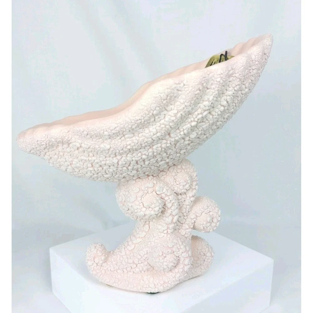 Vintage 1994 Royal Haeger Nautilus Pedestal Clam Shell Pink Lava Glaze Dish New